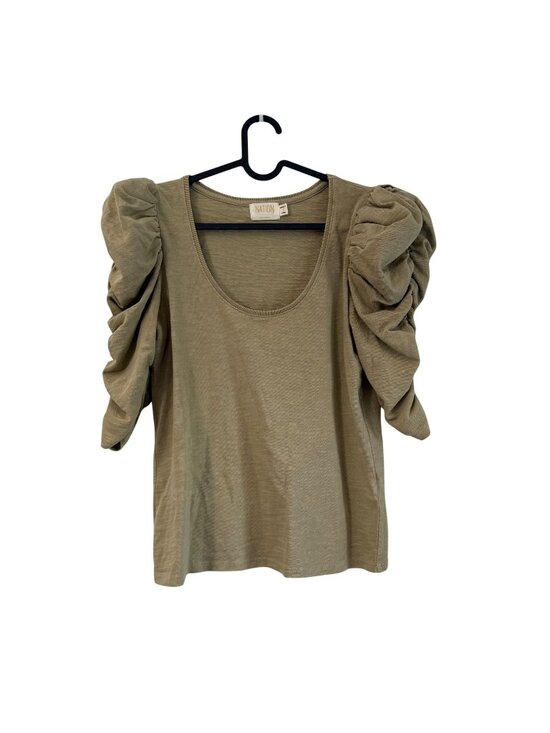 Nation LTD Tops - Nation LTD Tan Puff Scrunched 3/4 Sleeve Scoop Neck Top Womens Size Small